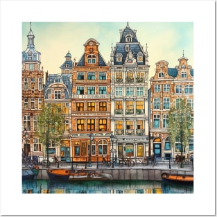 Amsterdam city drawing Posters and Art